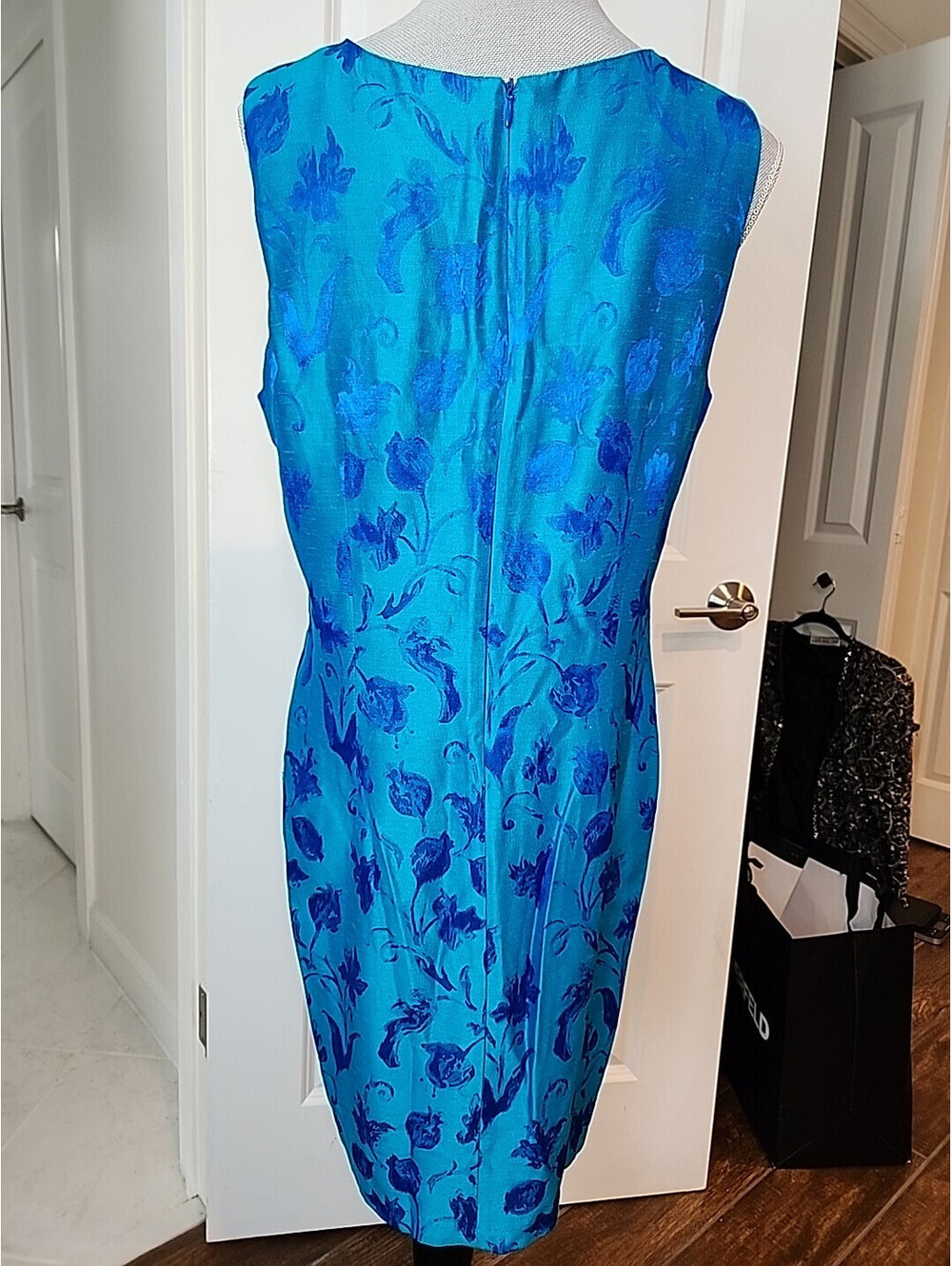 Molly Malloy Cocktail Dress Women's 12 Blue Floral Shift Midi Classic Classy - Picture 5 of 7